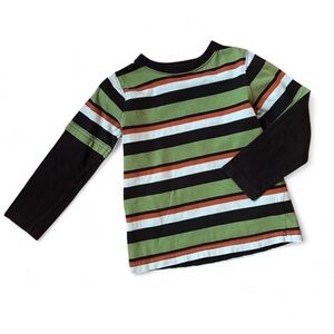 Jumping Beans Green and Brown Striped Long Sleeve Tee